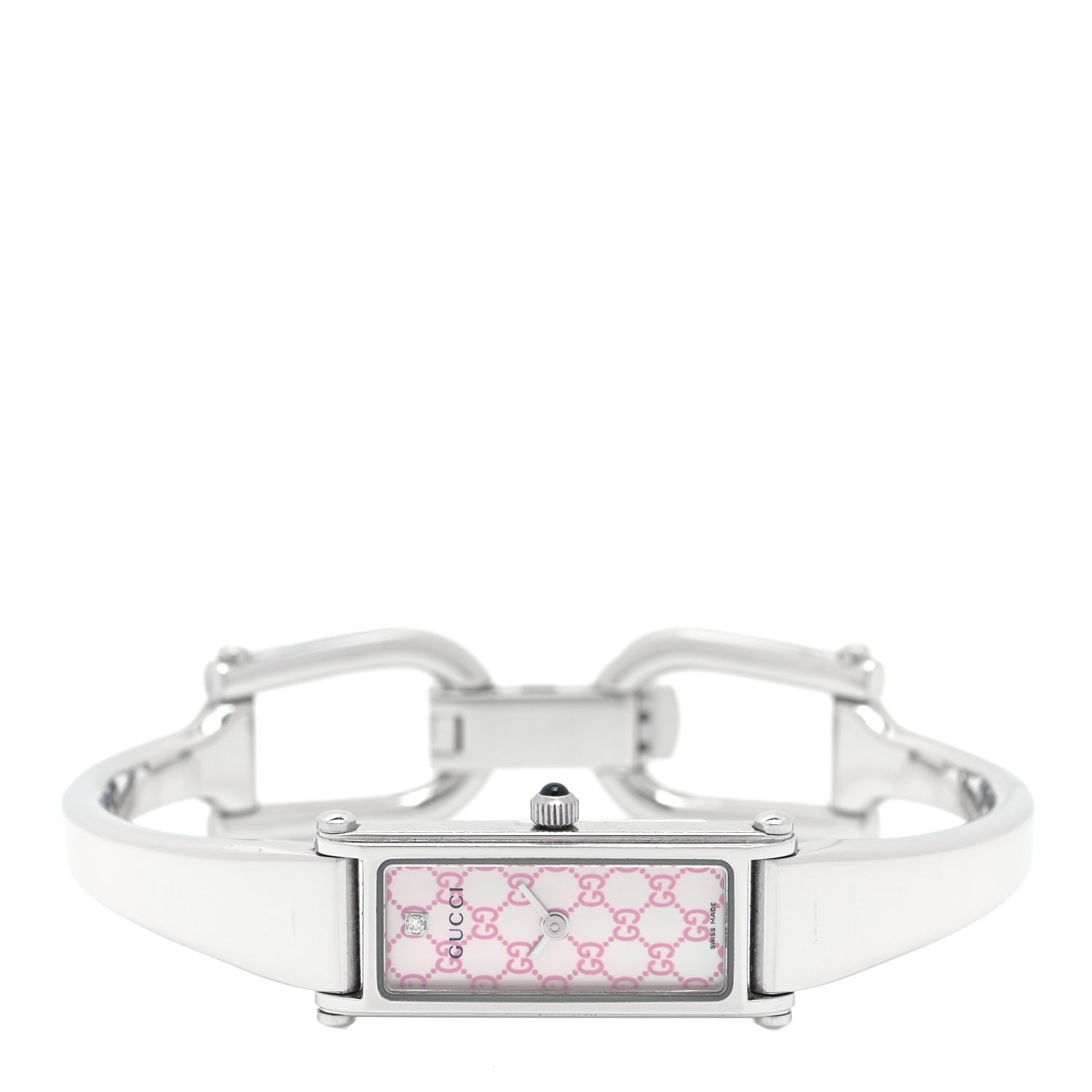 Gucci Stainless Steel Diamond Pink Mother of Pearl 12mm 1500L Horsebit Quartz Watch 2 of 4