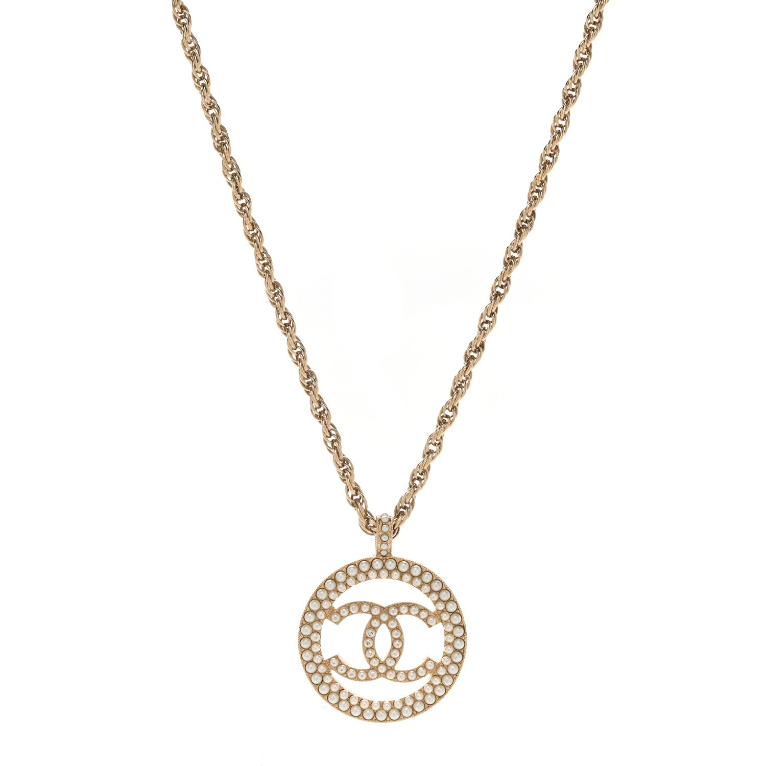 Chanel Pearl CC Round Pendant Necklace Gold 1 of 5