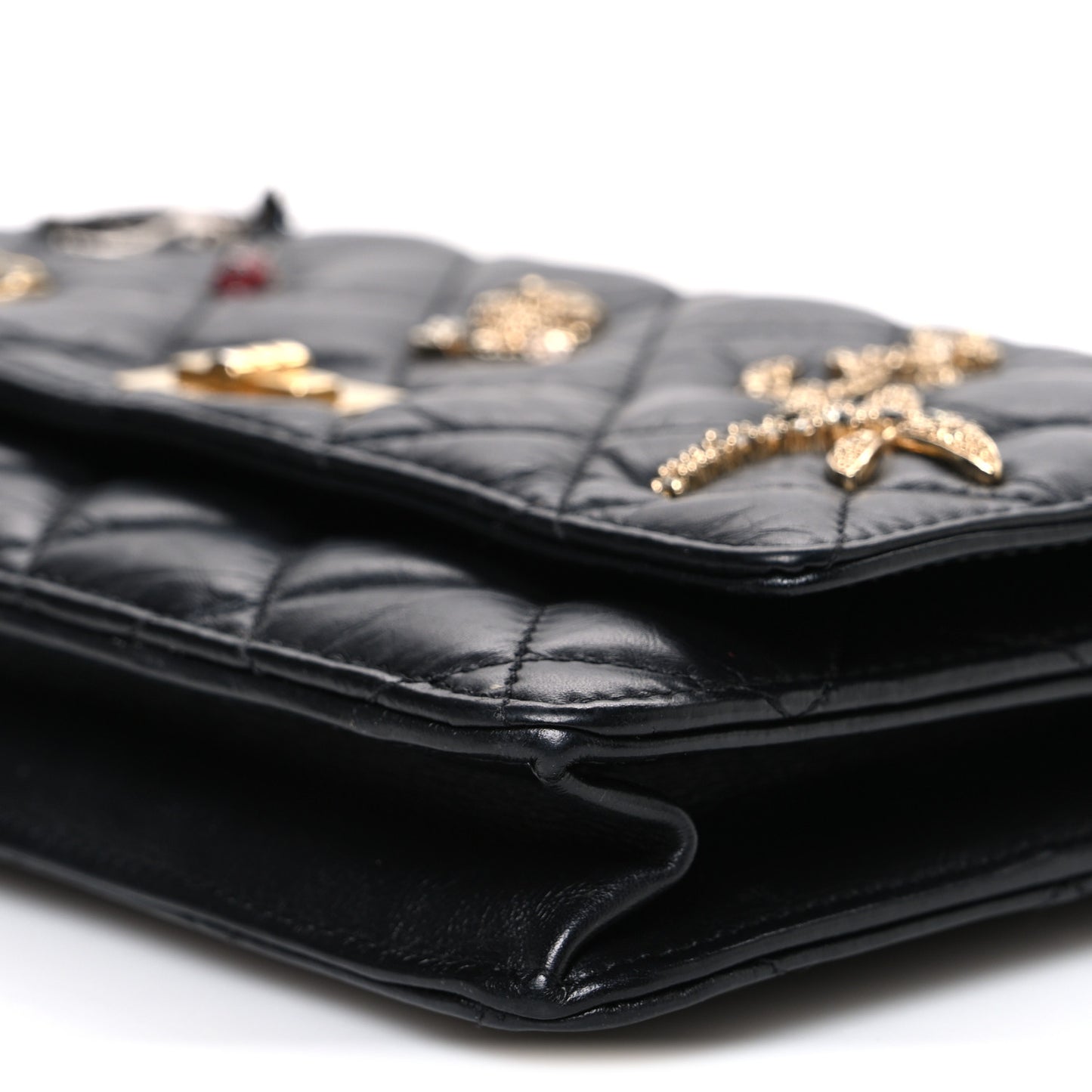 Aged Calfskin Lucky Charms 2.55 Reissue Wallet on Chain WOC Black