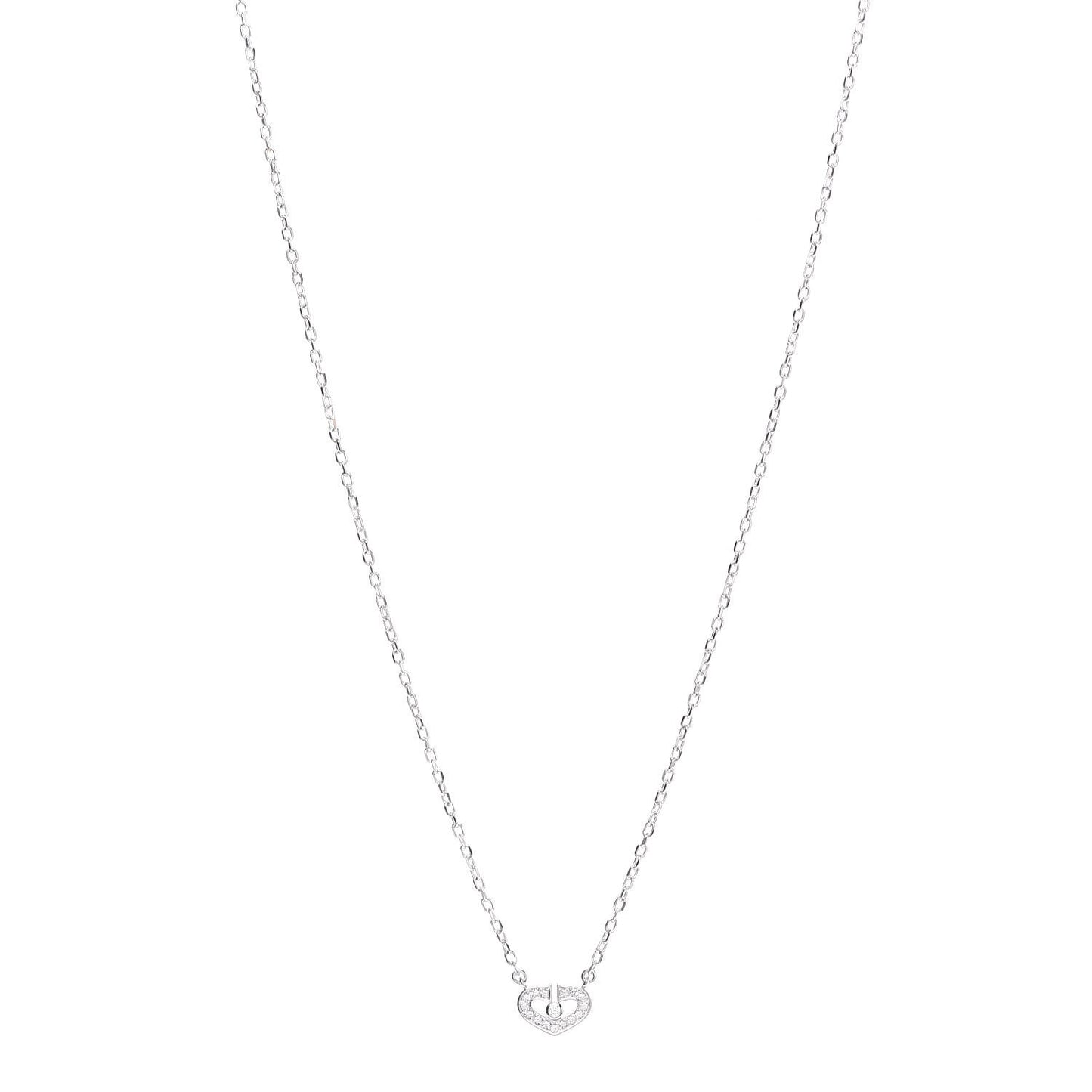 18K White Gold Diamond Extra Small C Hearts And Symbols Necklace