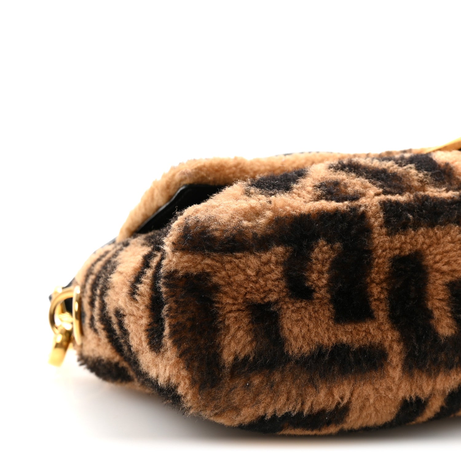 Fendi Shearling Vitello Dolce Macro FF 1974 Baguette Tobacco Black 8 of 9