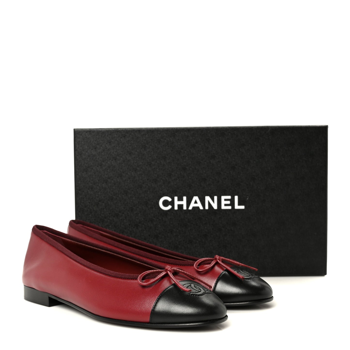 Lambskin Cap Toe CC Ballerina Flats 37.5 Burgundy Black