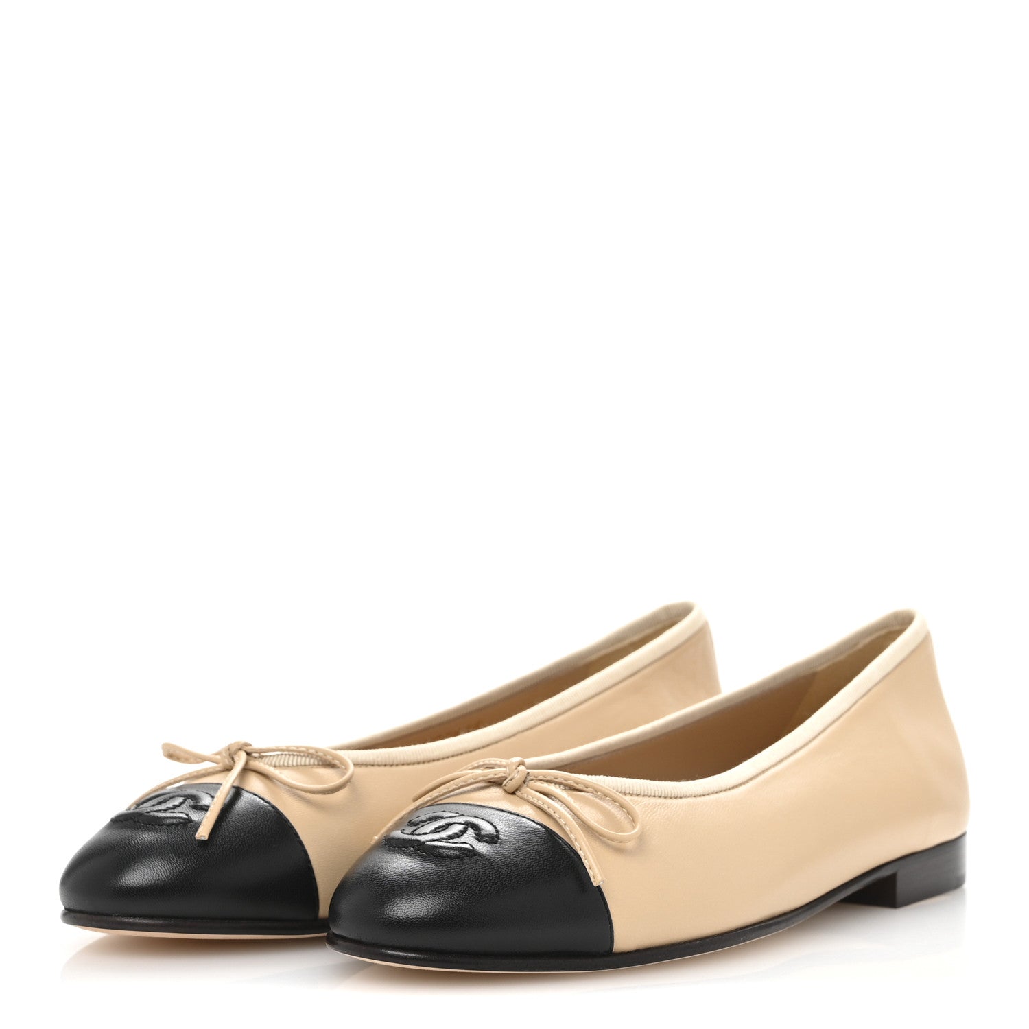Chanel Lambskin Cap Toe CC Ballerina Flats 36.5 Beige Black 4 of 10