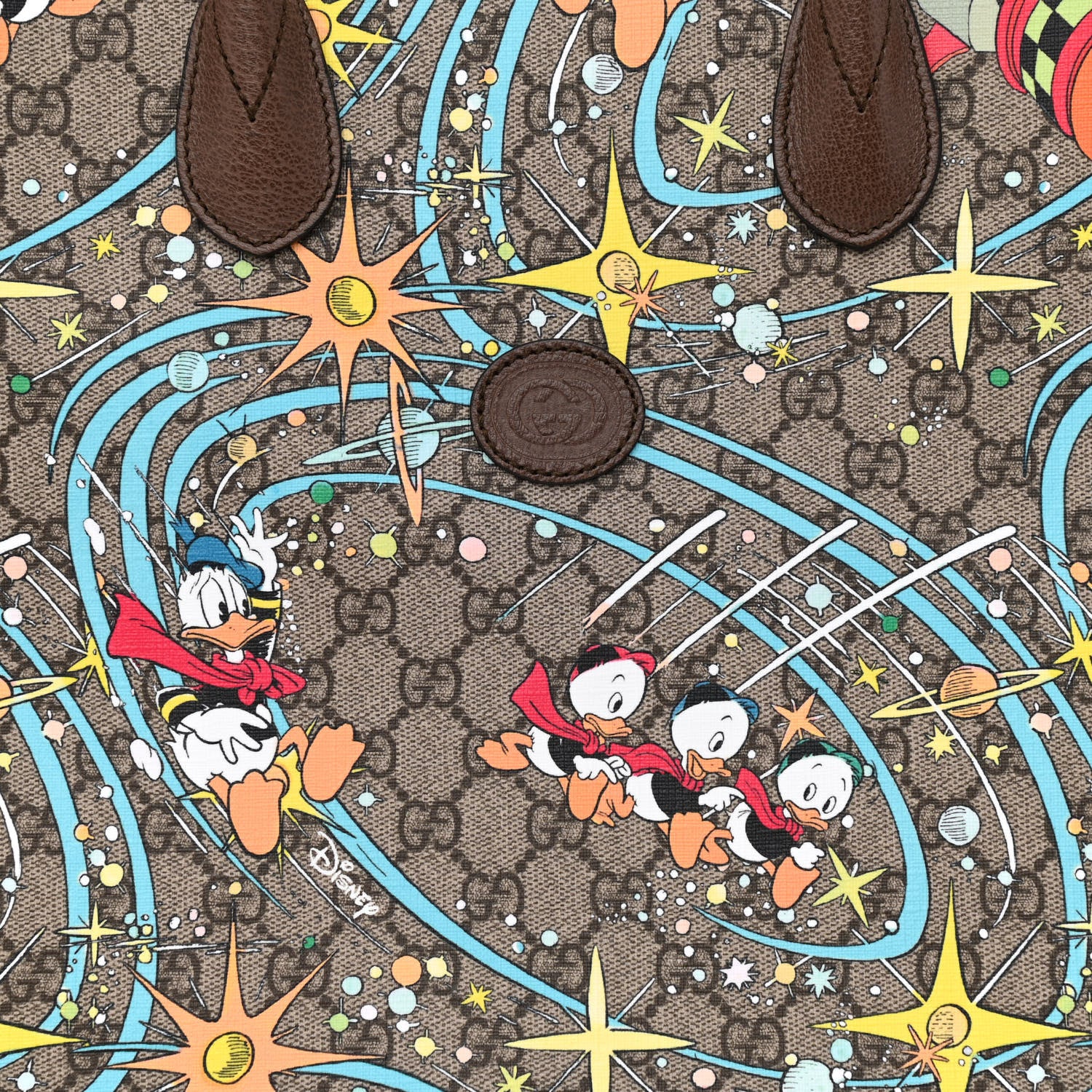 Gucci X DISNEY GG Supreme Monogram Donald Duck Retro Interlocking G Shopping Tote Beige Multicolor New Acero 8 of 10