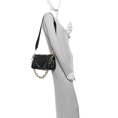Prada Nappa Soft Padded Logo Embossed Triangle Quilted Small Shoulder Bag Black 2 of 13