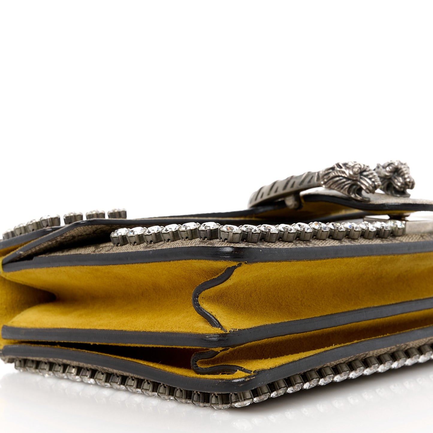 GG Supreme Monogram Suede Crystal Small Dionysus Shoulder Bag Beige Ebony Yellow
