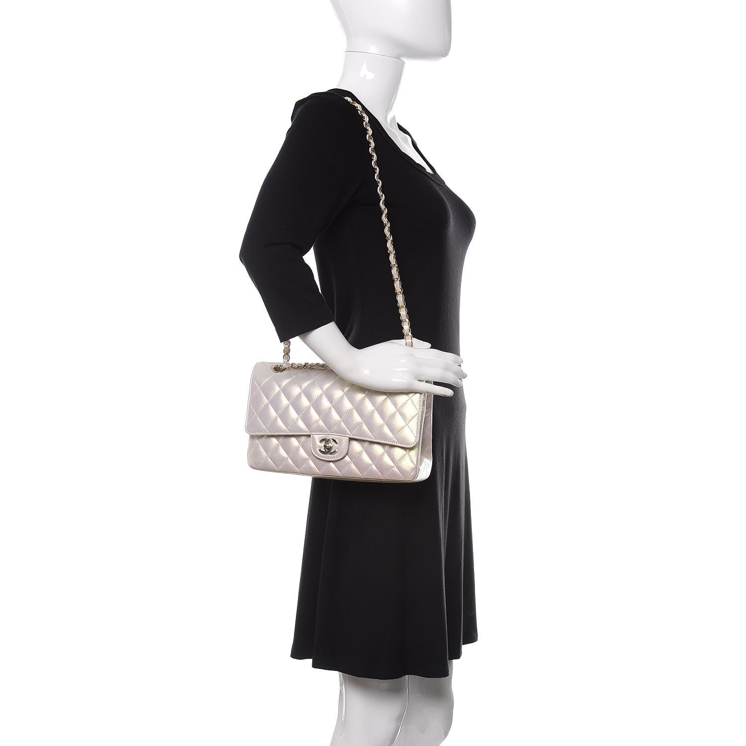 Chanel Iridescent Lambskin Quilted Medium Double Flap Ivory 2 of 11