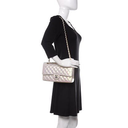 Chanel Iridescent Lambskin Quilted Medium Double Flap Ivory 2 of 11