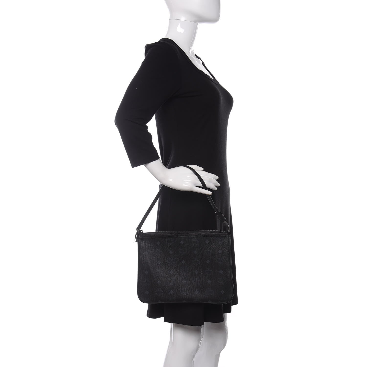 MCM Visetos Liz Shopper Tote Pouch Black 2 of 7
