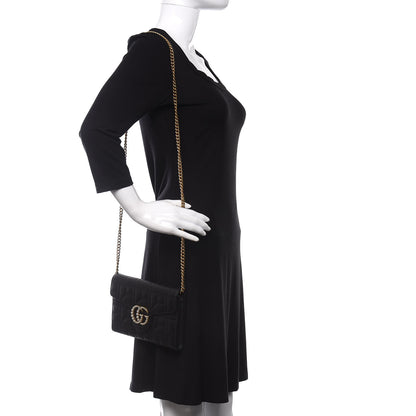 Gucci Calfskin Matelasse Mini Pearly GG Marmont Chain Wallet Black 2 of 11