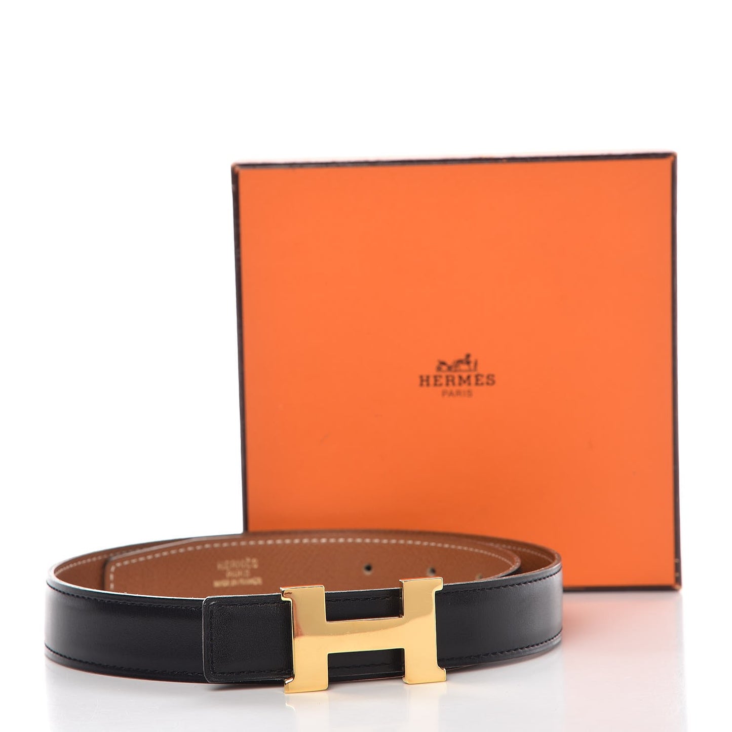 Box Courchevel Constance 24mm H Belt 65 Black Gold