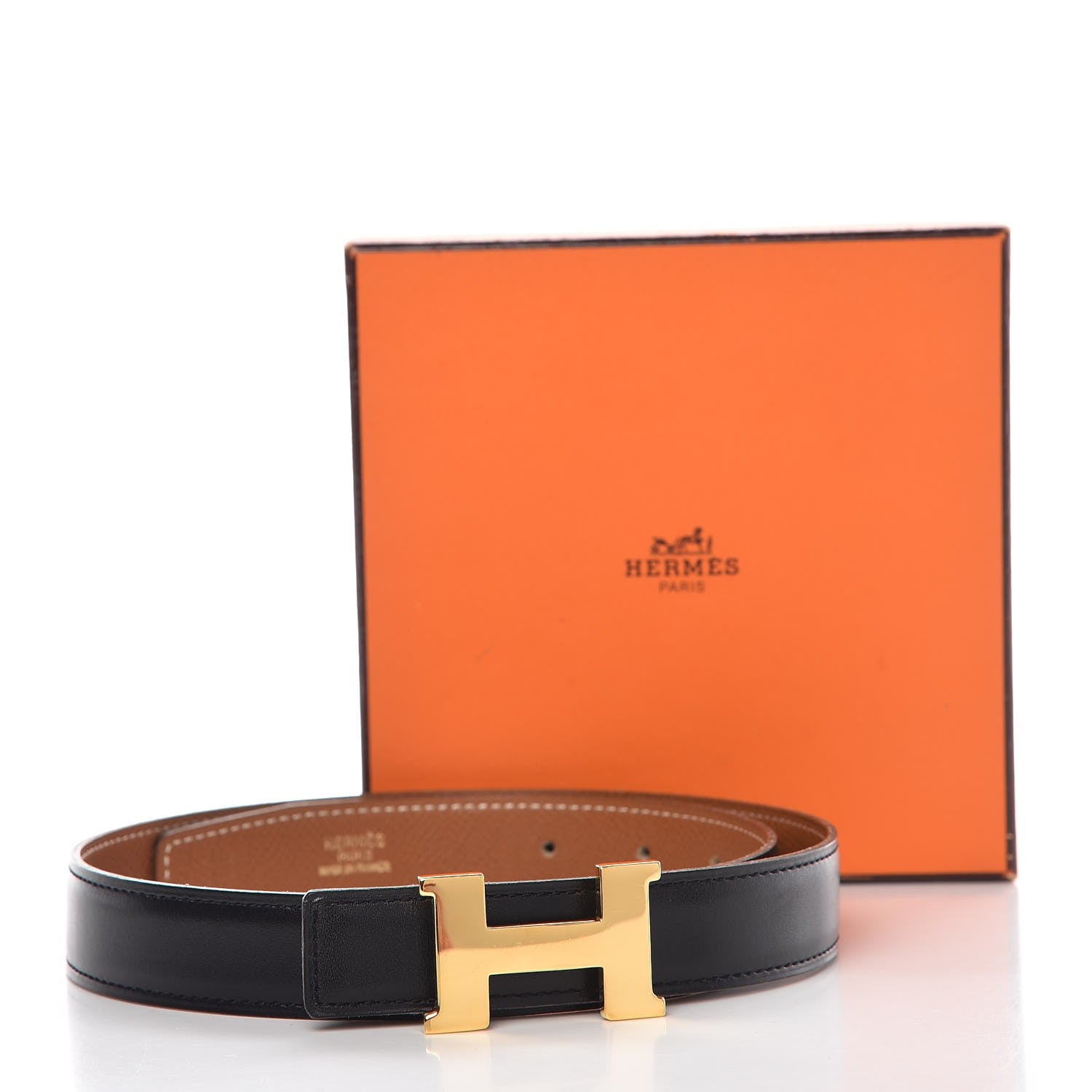 Hermes Box Courchevel Constance 24mm H Belt 65 Black Gold 8 of 8