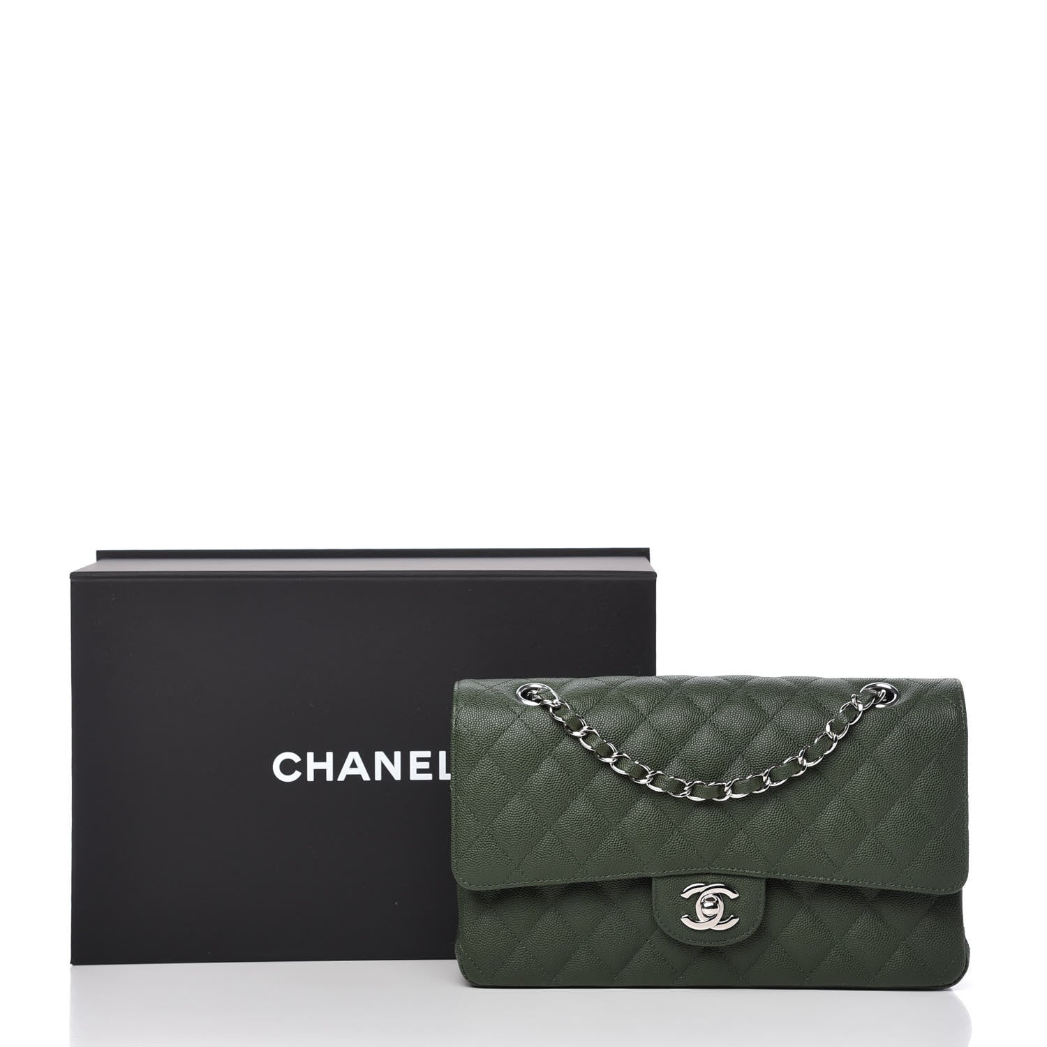 Chanel Caviar Quilted Medium Double Flap Dark Green 11 of 11