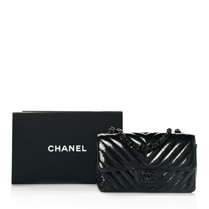Chanel Patent Metallic Crumpled Calfskin Chevron Quilted Mini Rectangular Flap So Black 8 of 8