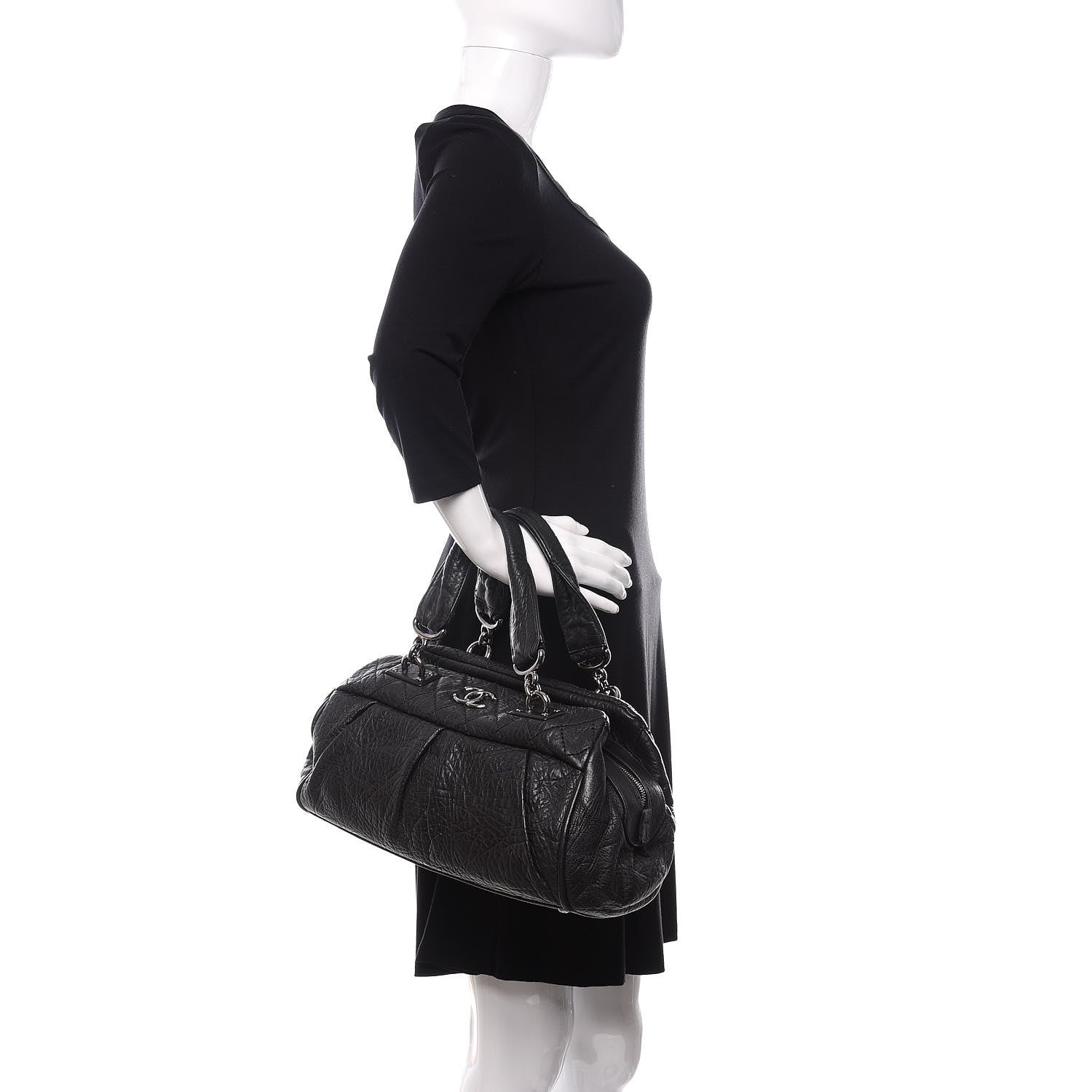 Chanel Distressed Lambskin Quilted Small Le Marais Tote Black 2 of 10
