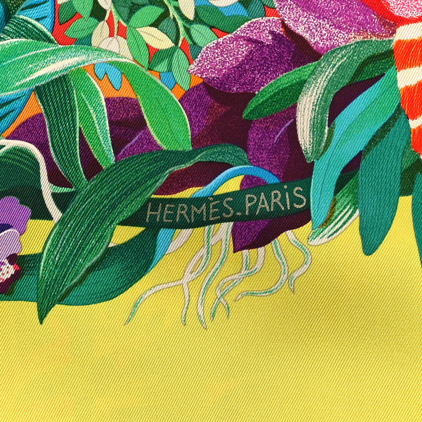 Hermes Silk Au Coeur de la Vie Scarf 90 Jaune Vif Turquoise Vert 1 of 2