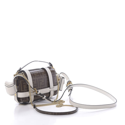 Fendi Glazed Fabric Vitello Century FF 1974 Mini Baguette Cage Mogano Panna White Ice 3 of 12