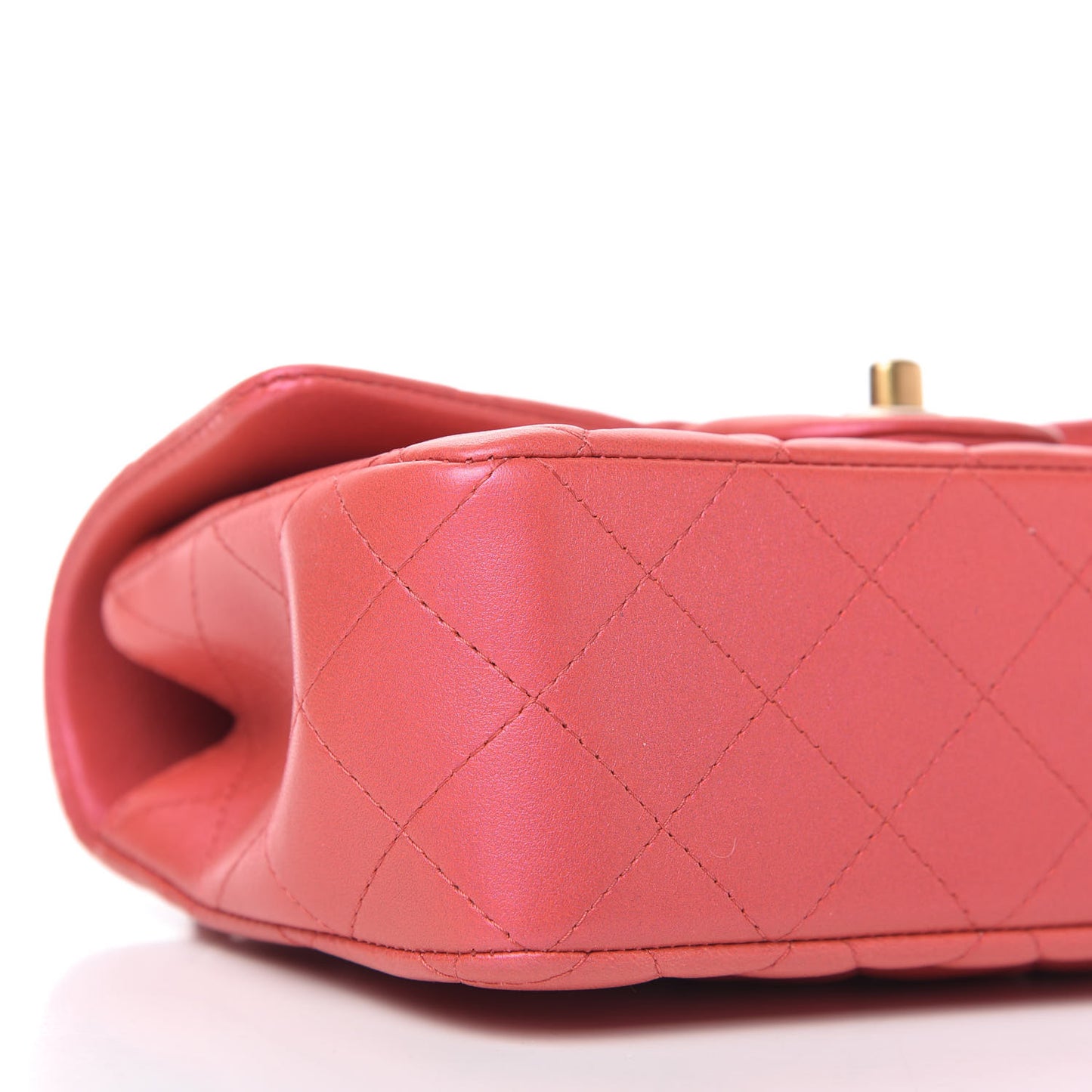 Iridescent Lambskin Quilted Mini Top Handle Rectangular Flap Red