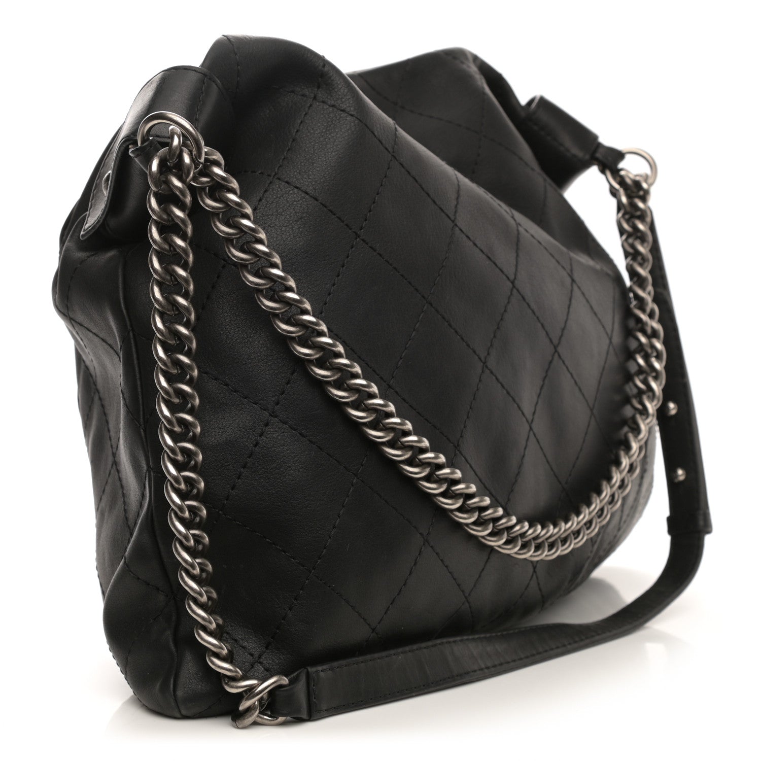 Chanel Calfskin Stitched Double Zip Hobo Black 3 of 14