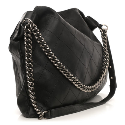 Chanel Calfskin Stitched Double Zip Hobo Black 3 of 14