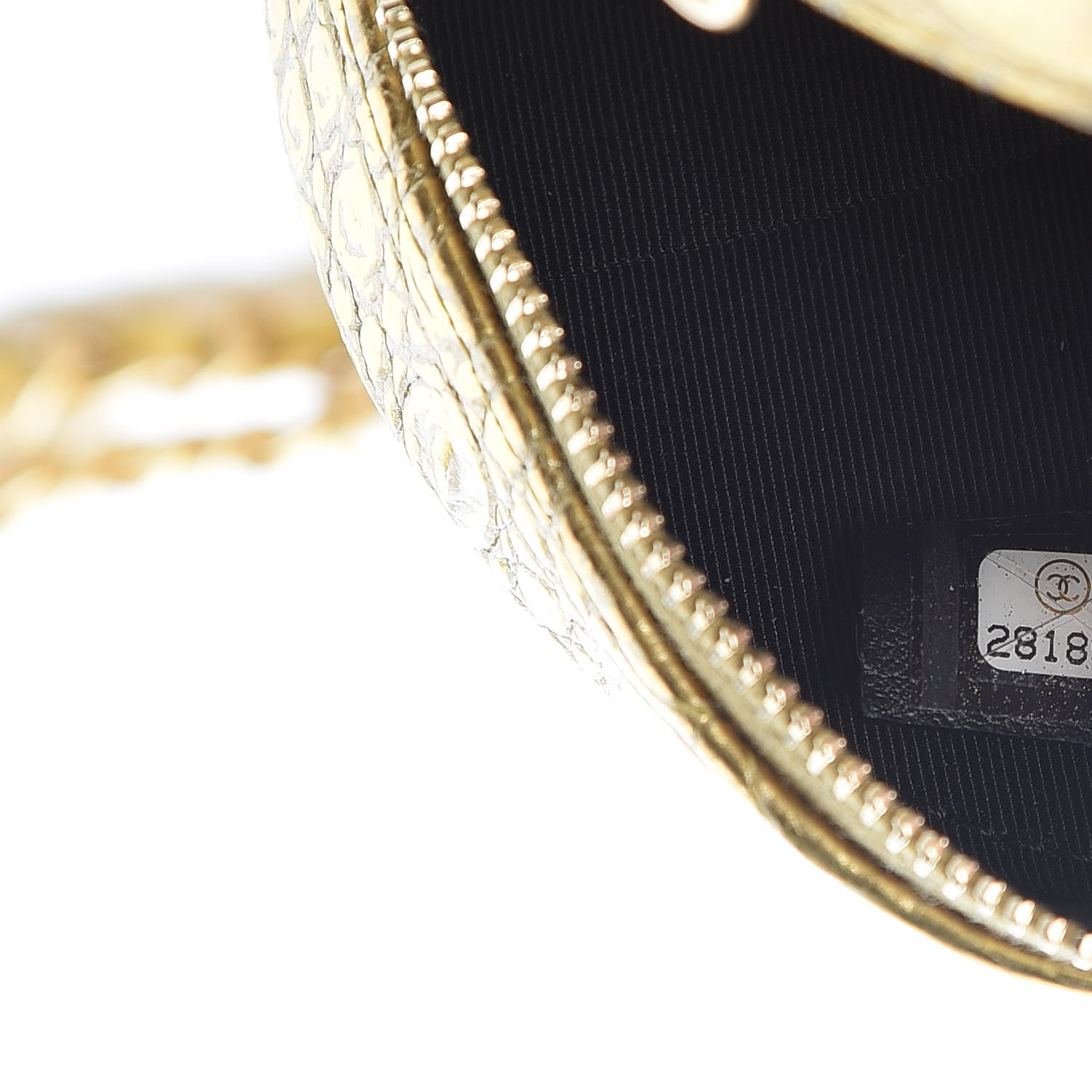 Chanel Metallic Calfskin Crocodile Embossed Cocodile Round Clutch with Chain Gold 7 of 8