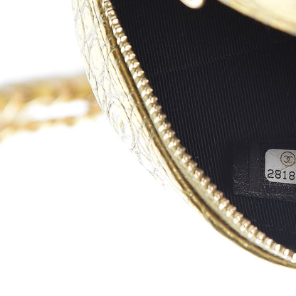 Chanel Metallic Calfskin Crocodile Embossed Cocodile Round Clutch with Chain Gold 7 of 8