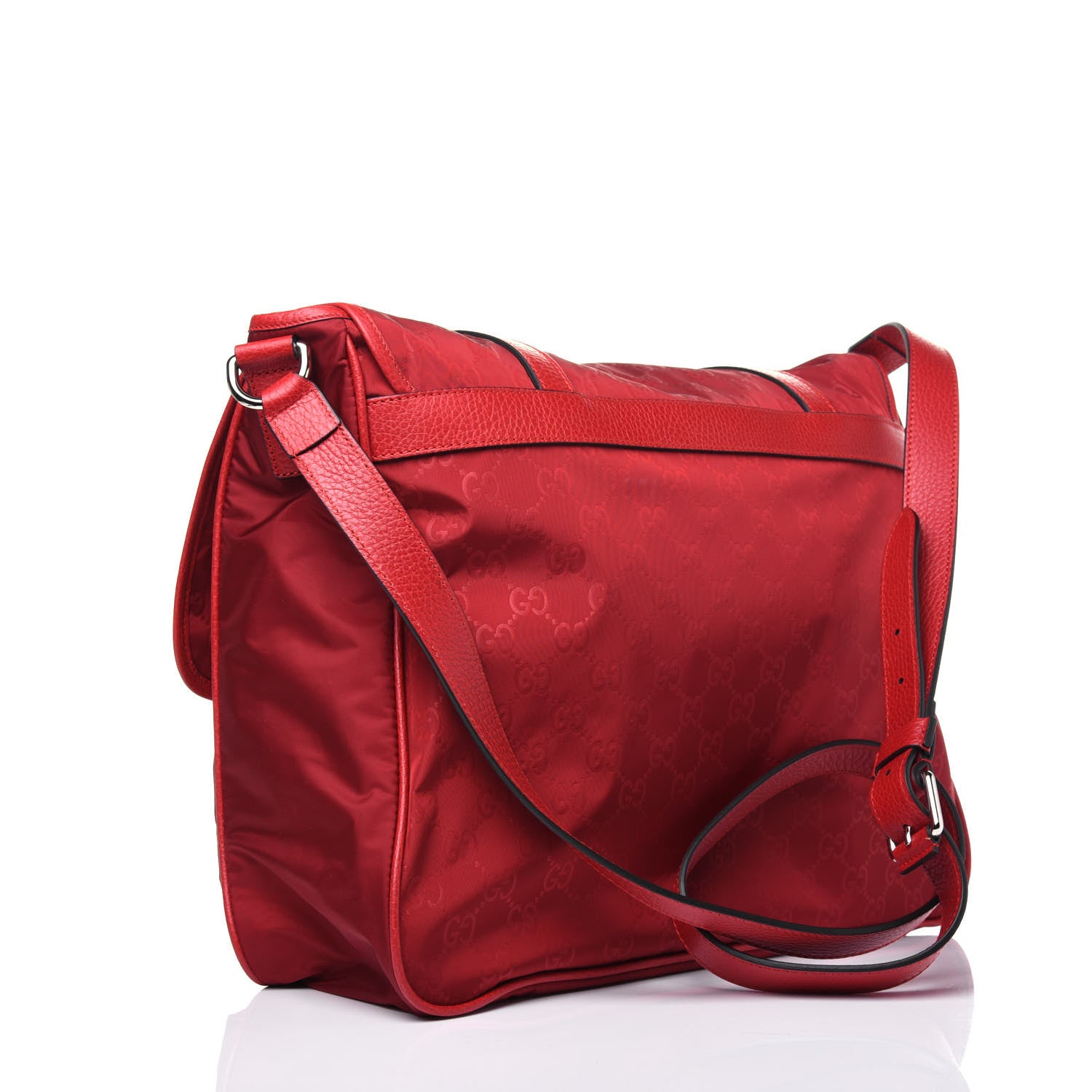 Gucci Nylon Monogram Double Buckle Flap Messenger Bag Vibrant Red 3 of 12