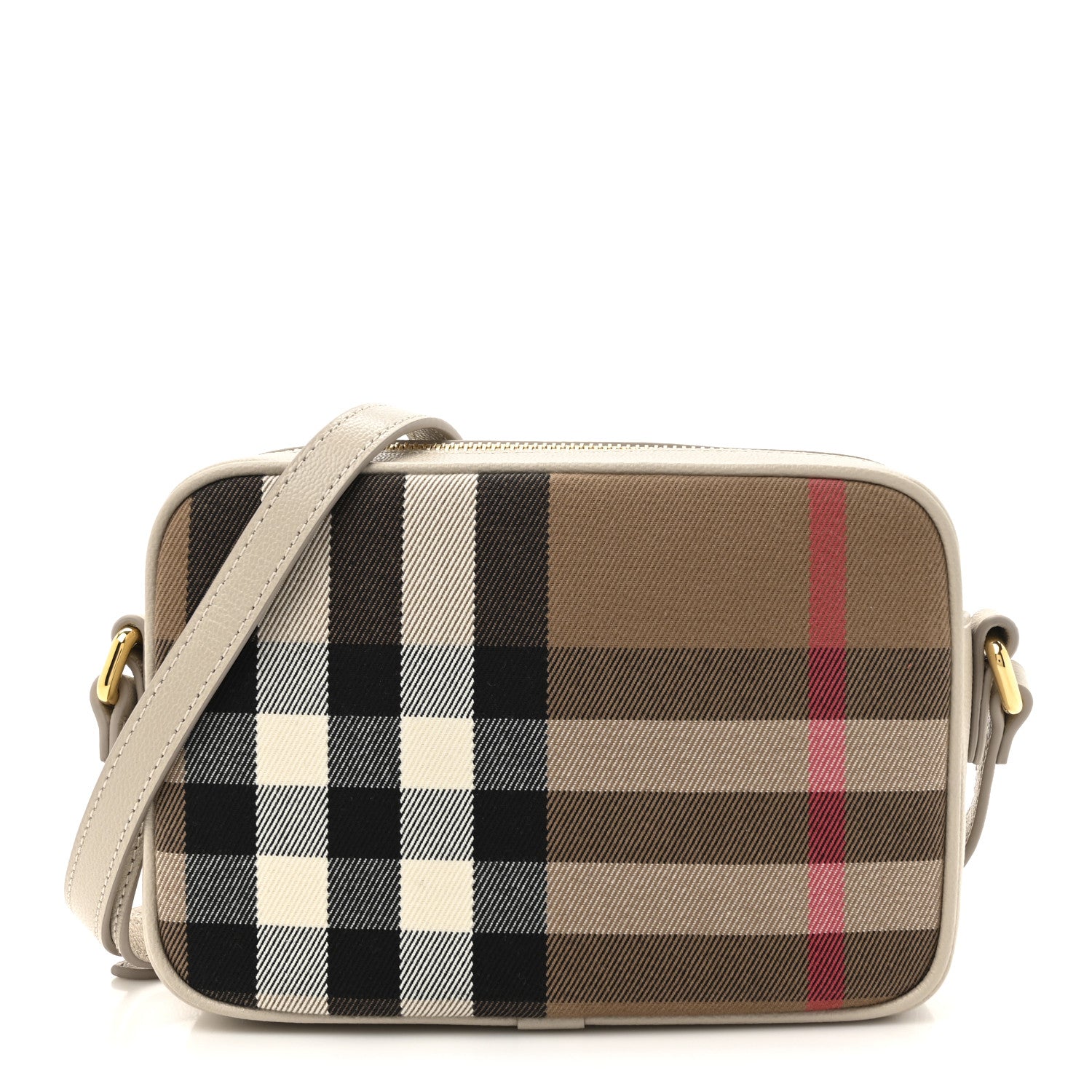 Burberry Calfskin House Check Small Camera Bag Limestone 1 of 9
