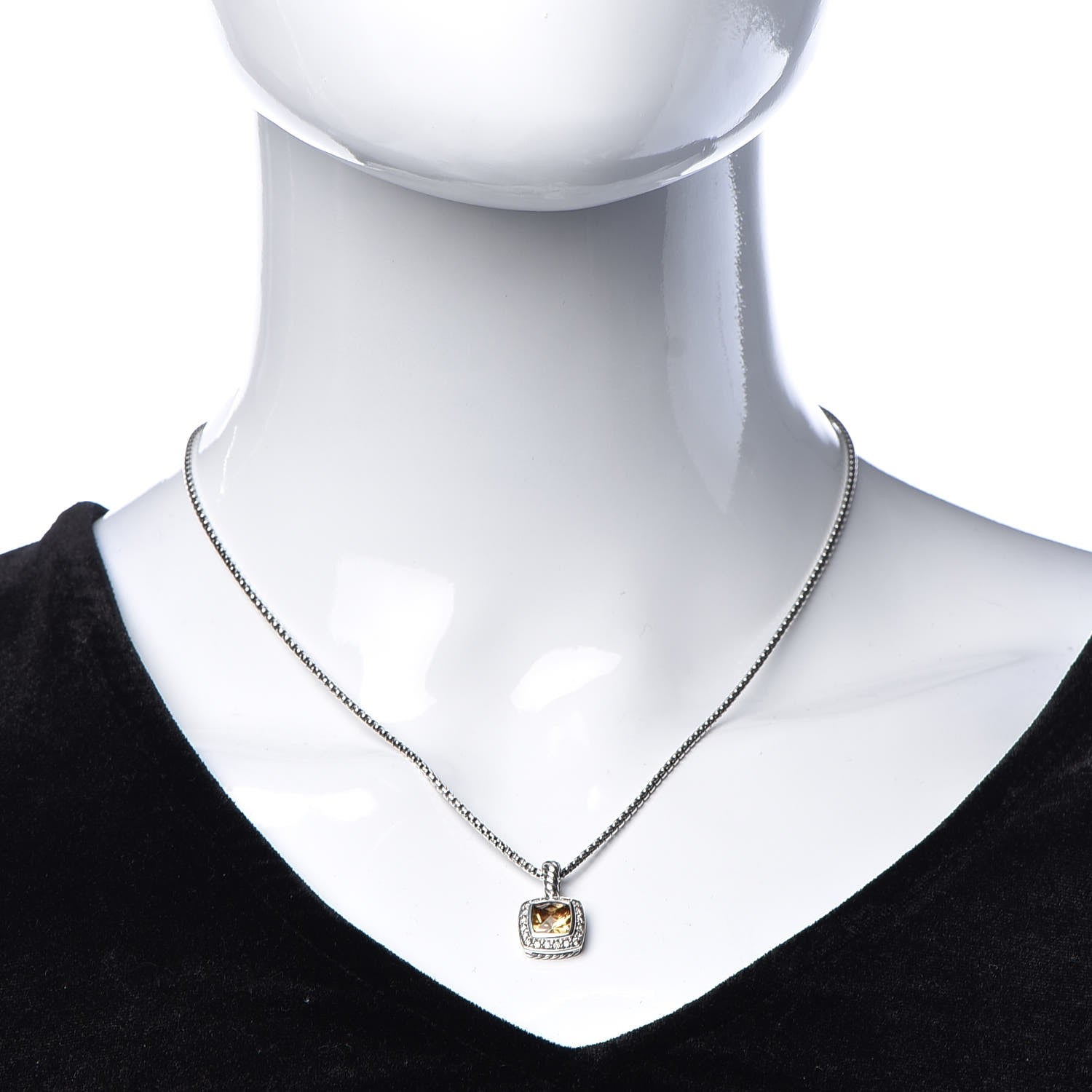 David Yurman Sterling Silver Diamond Citrine 7mm Petite Albion Pendant Necklace 2 of 6