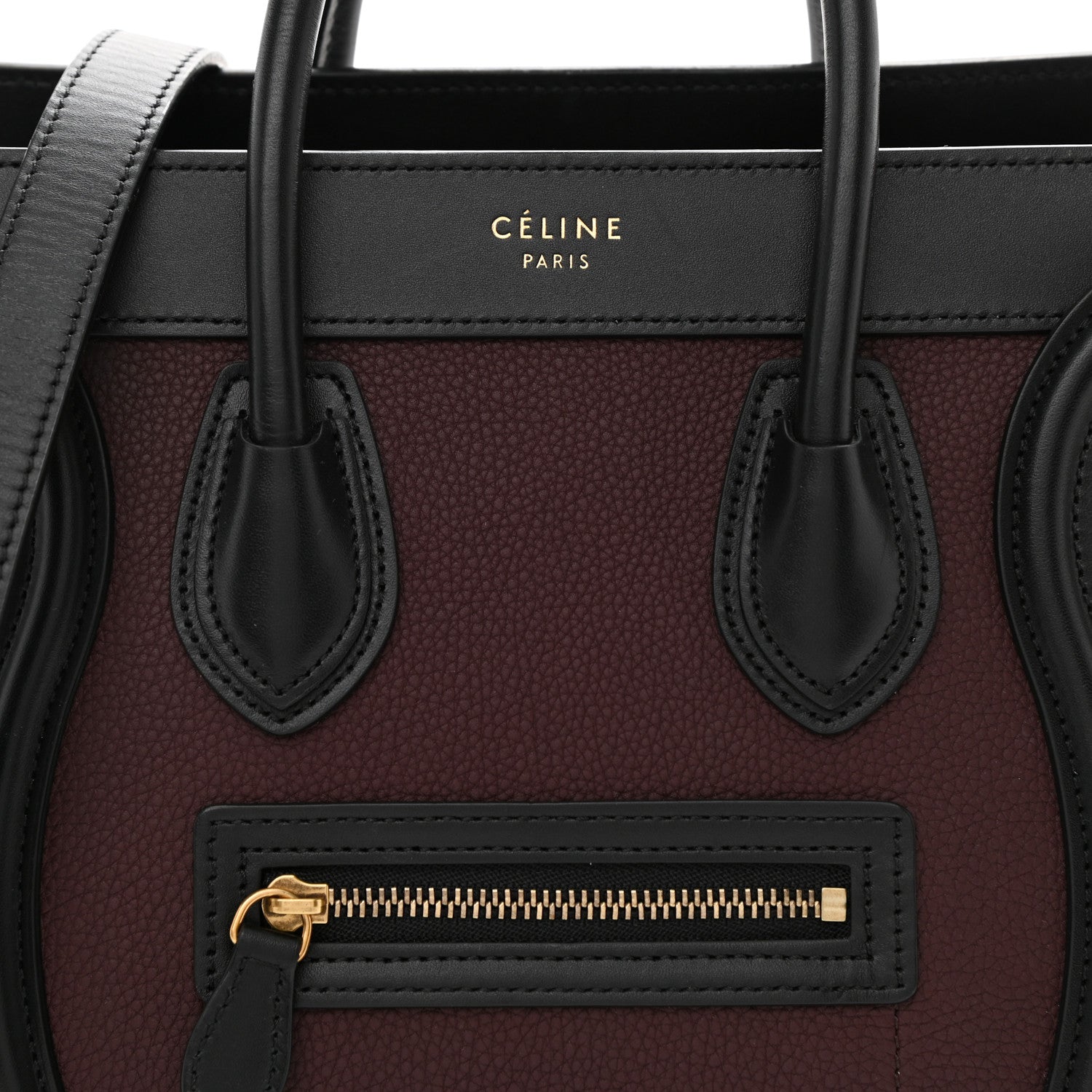 Celine Baby Grained Calfskin Nubuck Tri-Color Nano Luggage Burgundy Wine 9 of 10