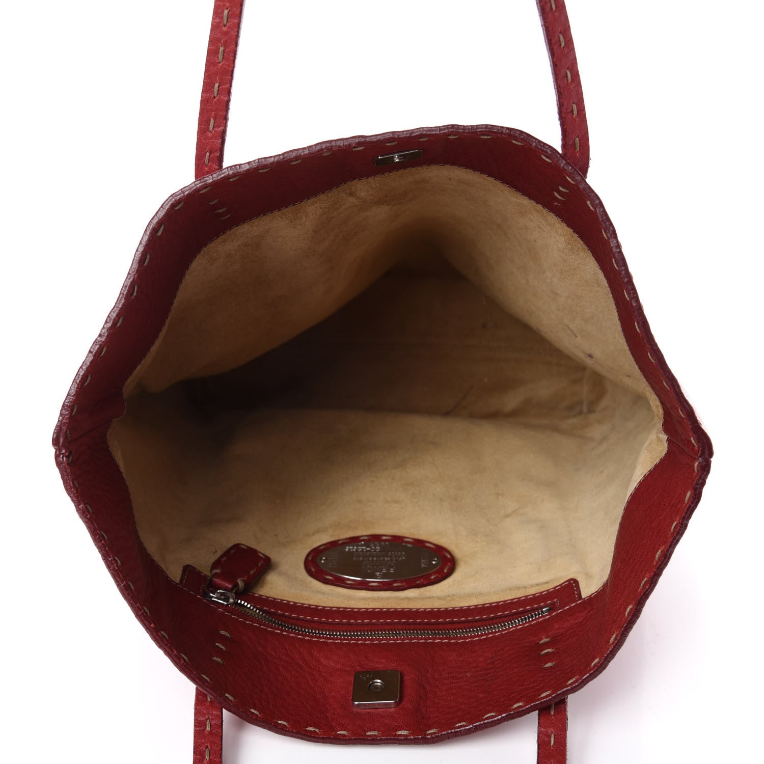 Fendi Calfskin Romano Selleria Tote Red 5 of 16
