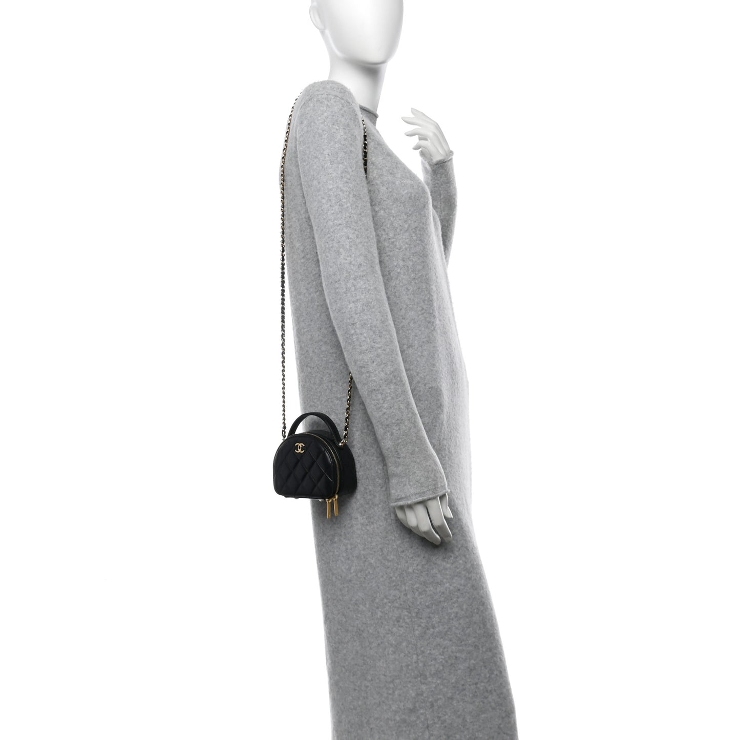 Lambskin Quilted Mini Chic Riviera Top Handle Vanity Case Black