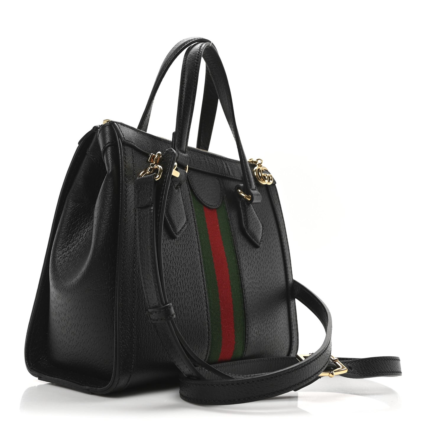 Textured Calfskin Web Small Ophidia Tote Bag Black
