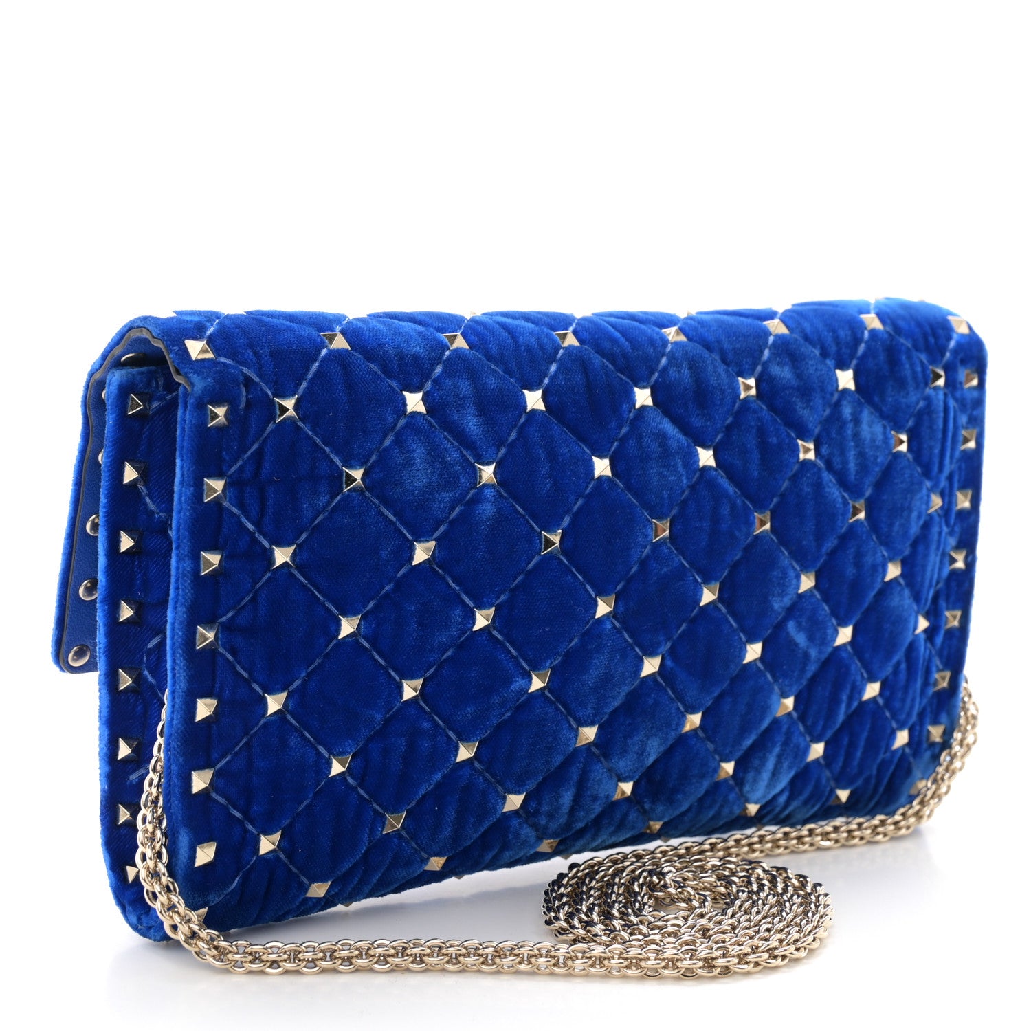 Valentino Garavani Velvet Rockstud Spike Wallet on Chain Acid Blue 3 of 9