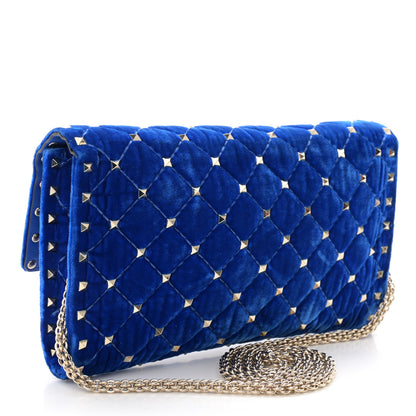Valentino Garavani Velvet Rockstud Spike Wallet on Chain Acid Blue 3 of 9