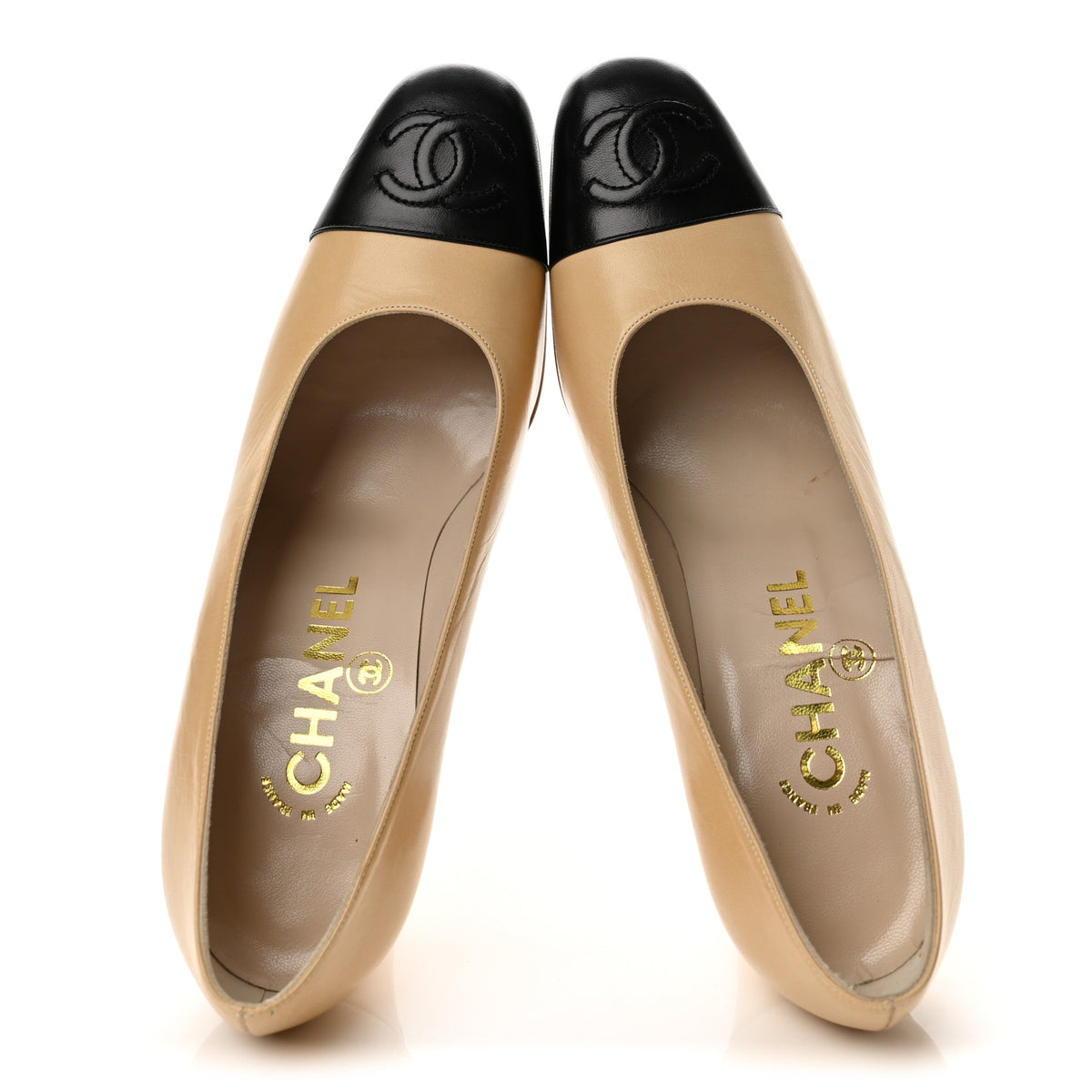 Lambskin Cap Toe CC Pumps 37.5 Beige Black
