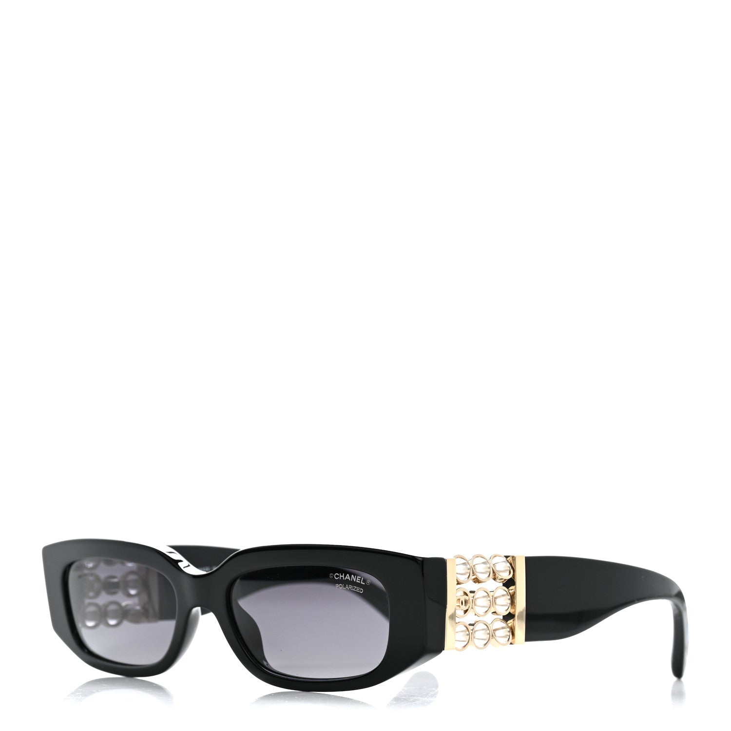 Chanel Acetate Glass Pearl Polarized Oval Sunglasses 5544 Black 1 of 8