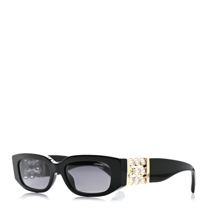 Chanel Acetate Glass Pearl Polarized Oval Sunglasses 5544 Black 1 of 8