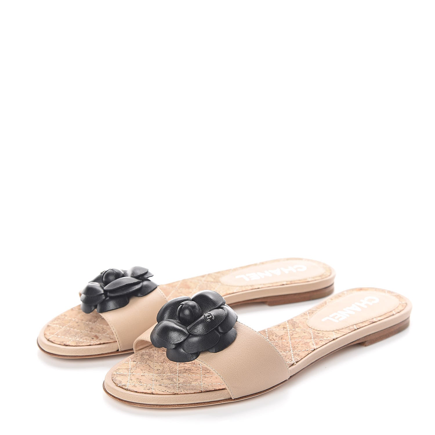 Chanel Lambskin Cork Camellia Sandals 37 Beige 3 of 8