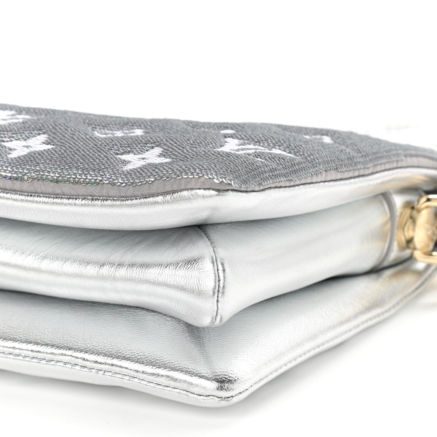 Satin Sequin Embroidered Monogram Coussin BB Silver