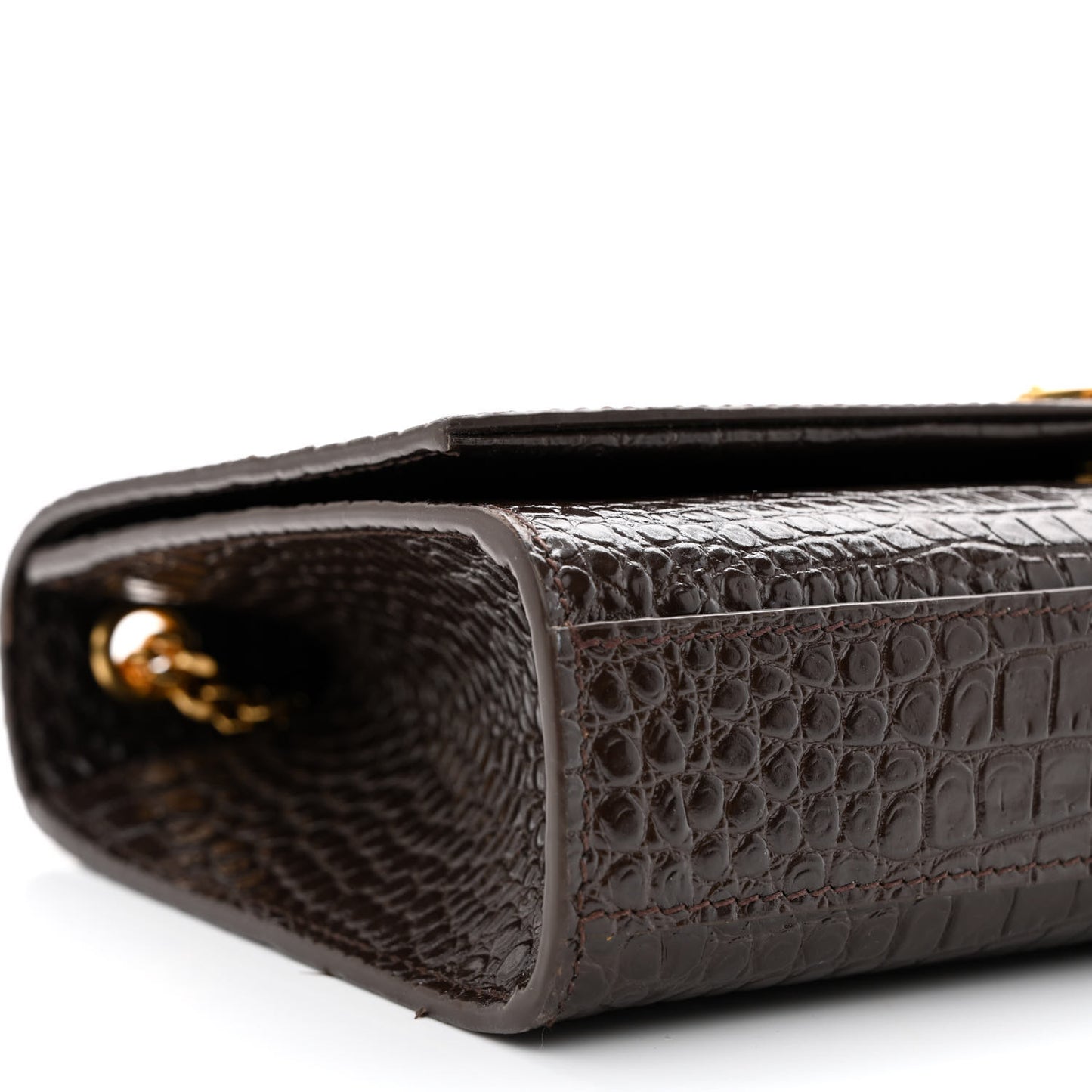 Calfskin Crocodile Embossed Medium Classic Monogram Kate Tassel Satchel Dark Brown