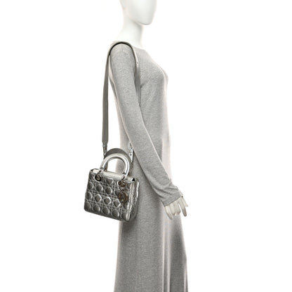 Christian Dior Metallic Grained Calfskin Cannage Small Lucky Badges My Lady Dior Silver 2 of 16