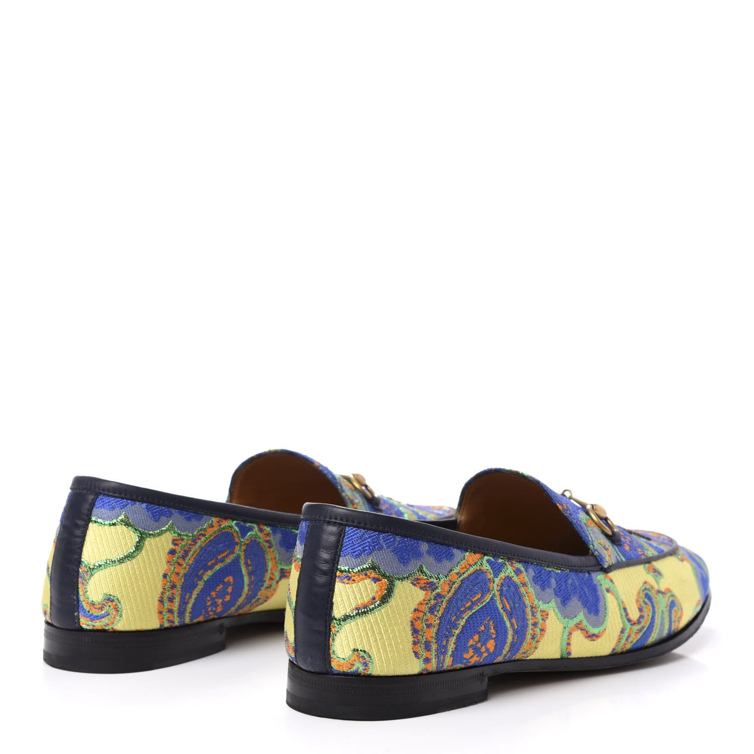 Gucci Jacquard Lambskin Flower Embroidered Womens Horsebit Jordaan Loafers 41 Acid Lime Electric Blue 5 of 11