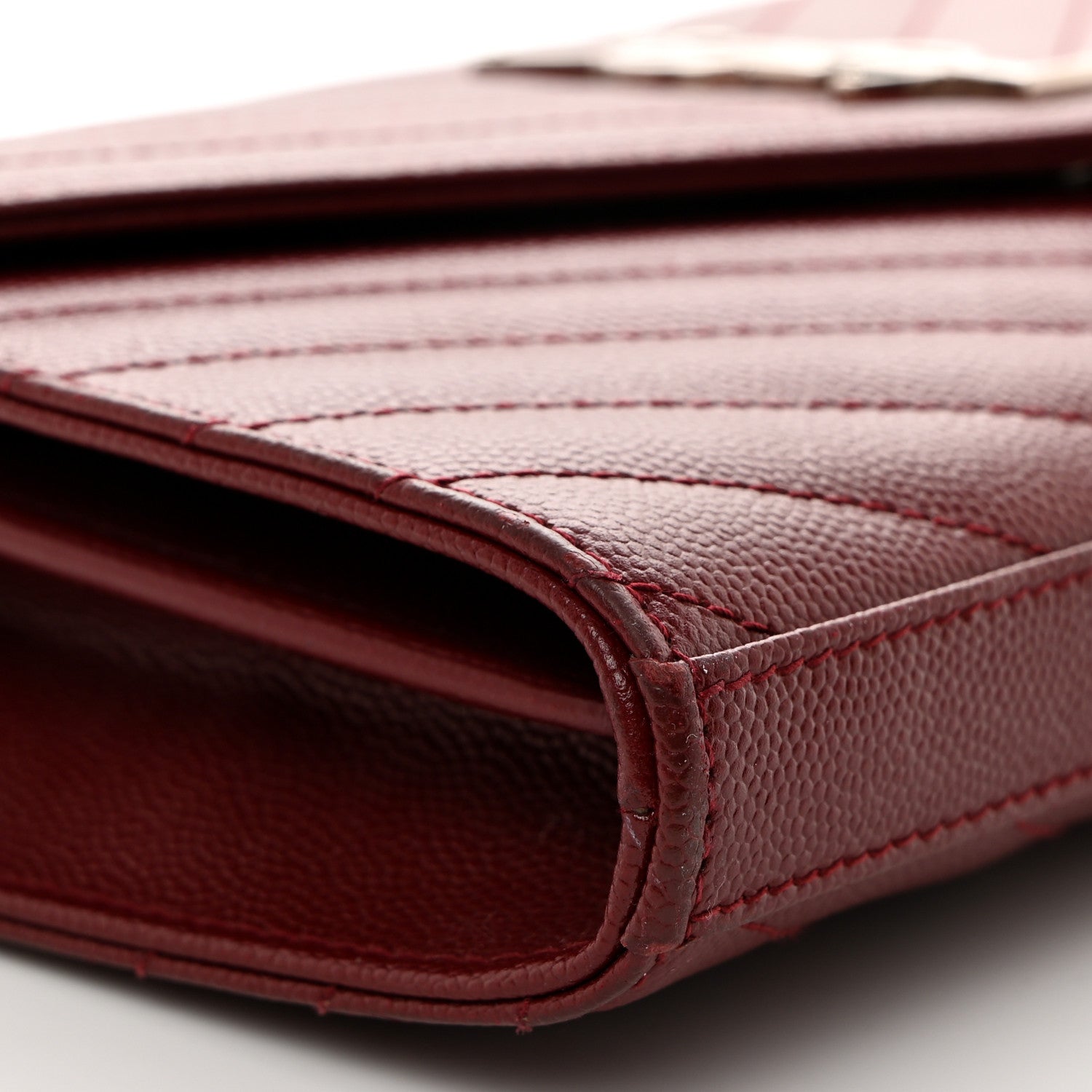 Saint Laurent Grain De Poudre Matelasse Chevron Monogram Chain Wallet Palissandre 9 of 11