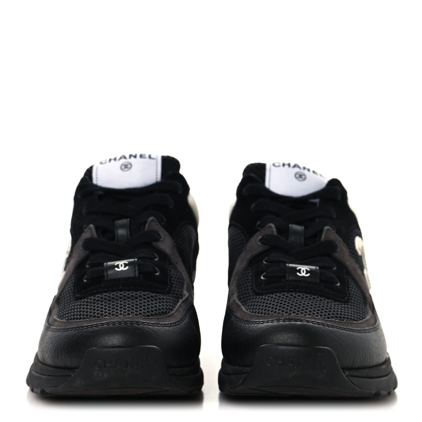 Mesh Suede Grained Calfskin Womens CC Sneakers 41 Black White