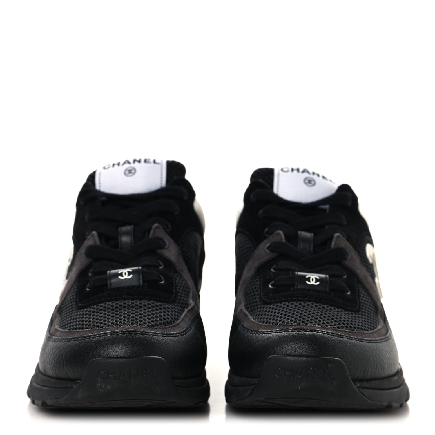 Chanel Mesh Suede Grained Calfskin Womens CC Sneakers 41 Black White 3 of 8