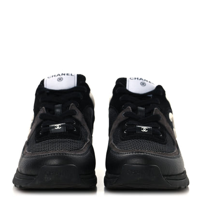 Chanel Mesh Suede Grained Calfskin Womens CC Sneakers 41 Black White 3 of 8