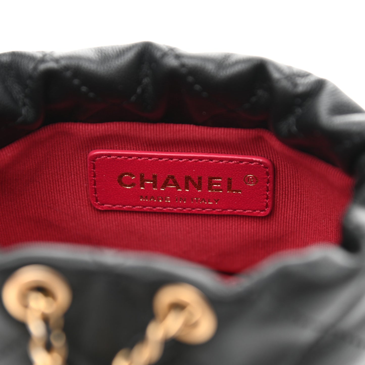 Calfskin Quilted Pearl Mini About Pearls Drawstring Bucket Bag Black