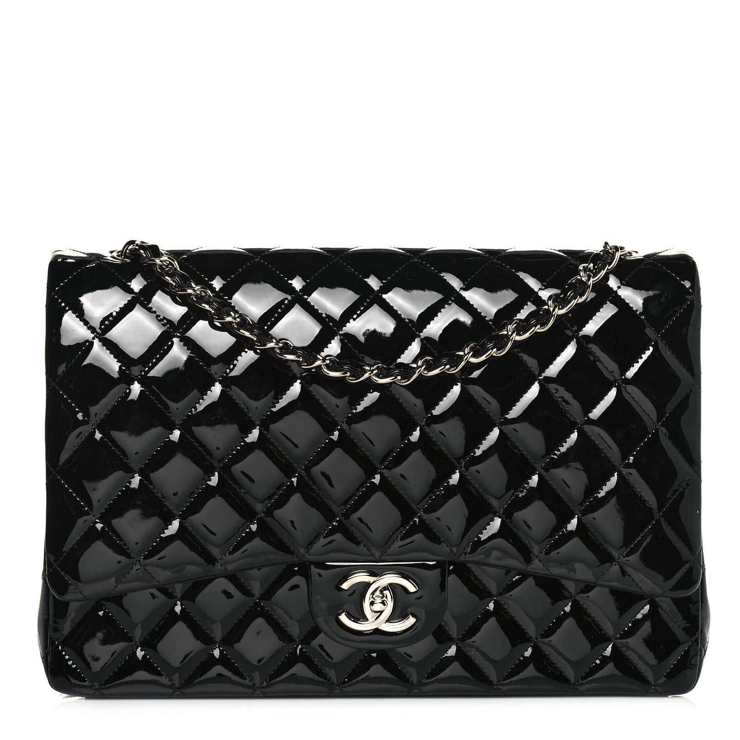 Patent Quilted Maxi Double Flap Black