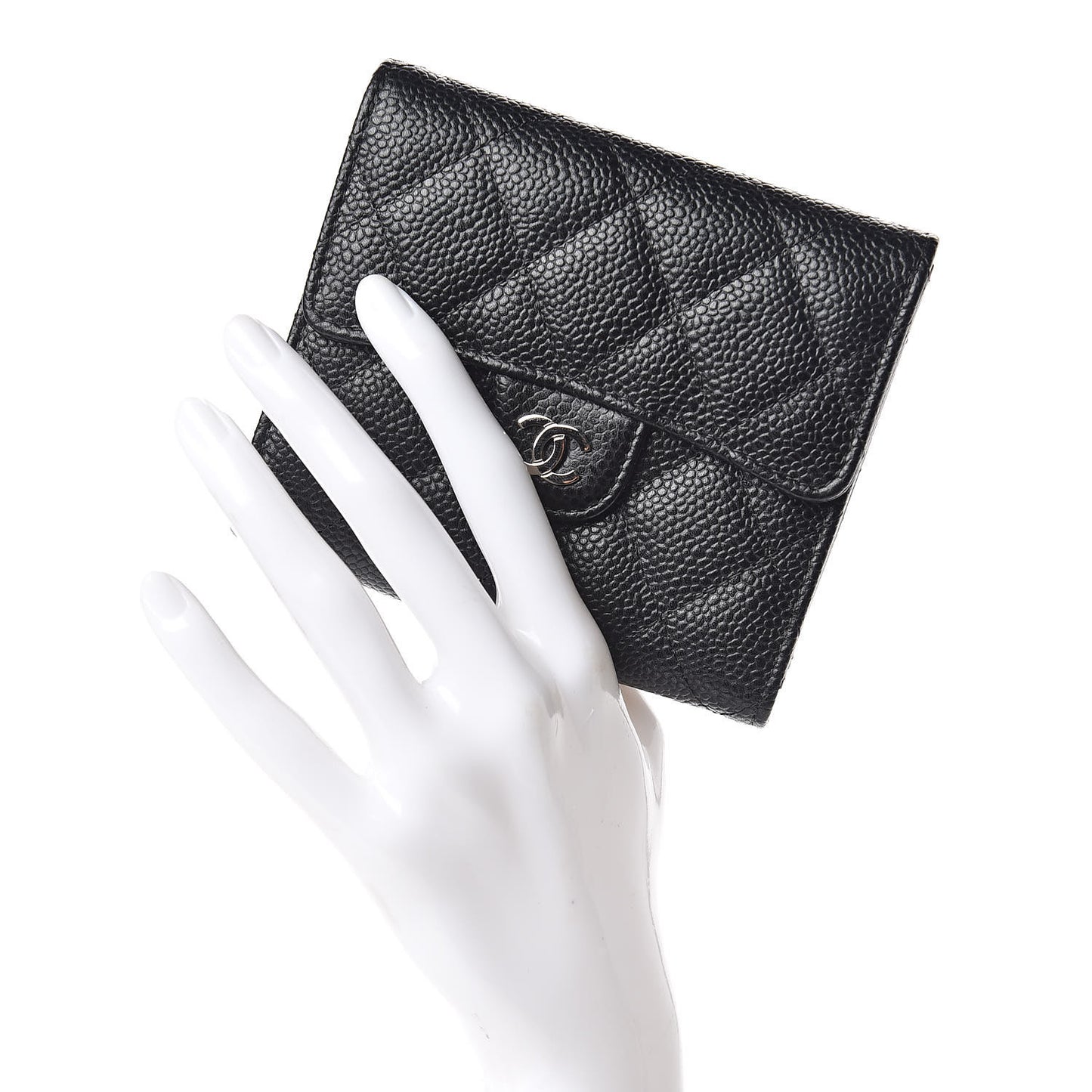 Caviar Quilted Compact Flap Wallet Black